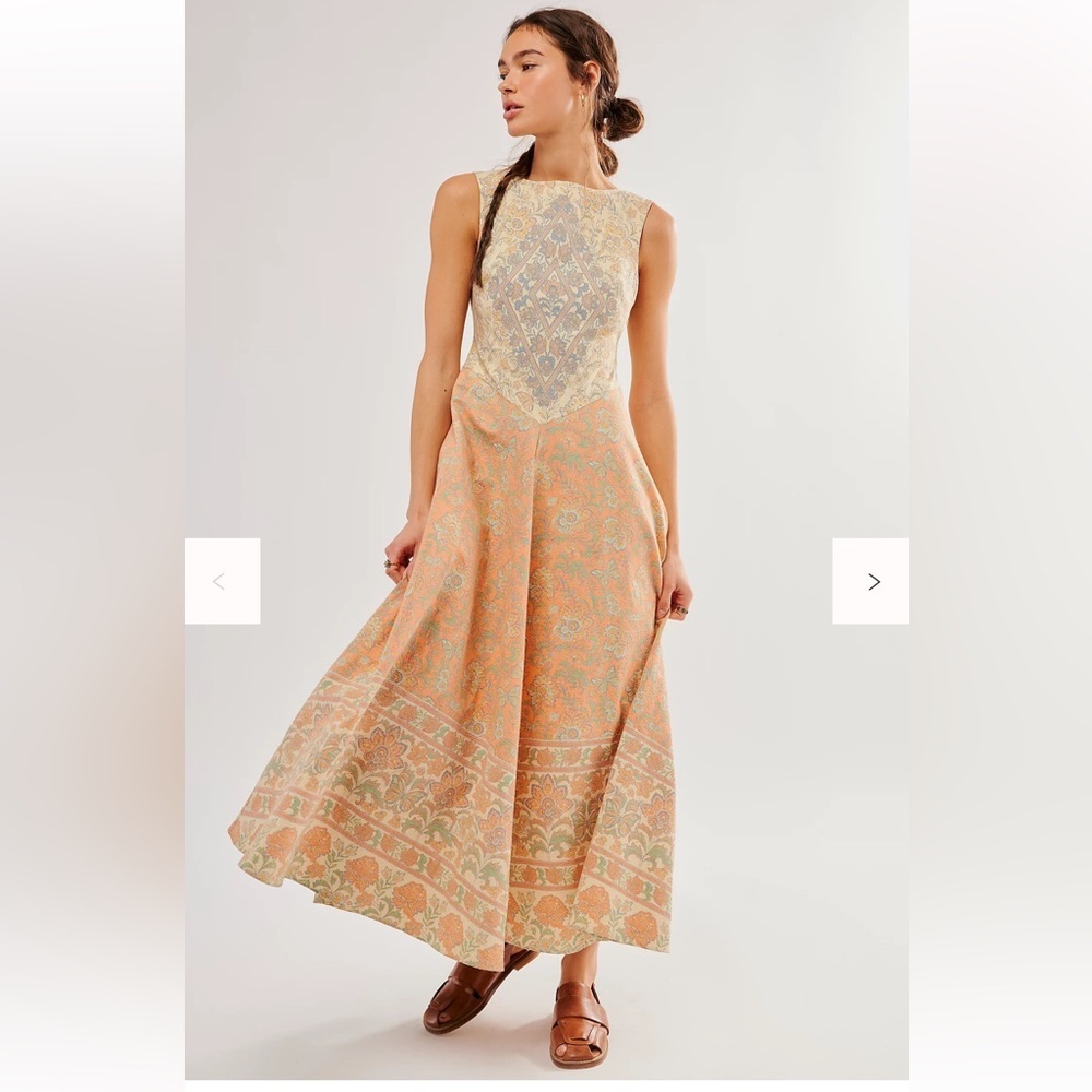 NEW Free People Malena Sleeveless Paisley Orange Cream Maxi Dress M